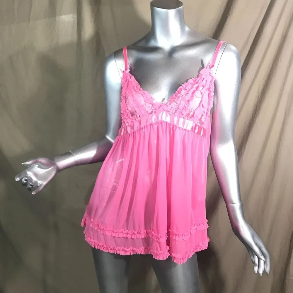 Passion Forever Women's Large Lingerie Slip Teddy Pink Mesh Stretchy